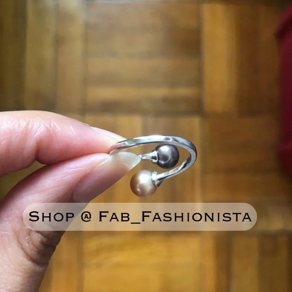 Sterling silver double pearl ring